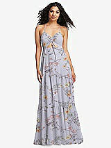 Alt View 2 Thumbnail - Butterfly Botanica Silver Dove Drawstring Bodice Gathered Tie Open-Back Maxi Dress with Tiered Skirt