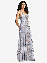 Side View Thumbnail - Butterfly Botanica Silver Dove Drawstring Bodice Gathered Tie Open-Back Maxi Dress with Tiered Skirt