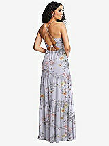 Rear View Thumbnail - Butterfly Botanica Silver Dove Drawstring Bodice Gathered Tie Open-Back Maxi Dress with Tiered Skirt