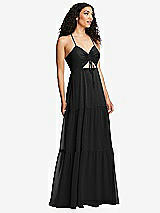 Alt View 1 Thumbnail - Black Drawstring Bodice Gathered Tie Open-Back Maxi Dress with Tiered Skirt