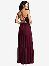 Rear View Thumbnail - Cabernet Drawstring Bodice Gathered Tie Open-Back Maxi Dress with Tiered Skirt