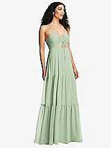 Alt View 1 Thumbnail - Celadon Drawstring Bodice Gathered Tie Open-Back Maxi Dress with Tiered Skirt
