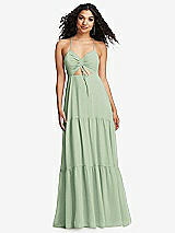 Alt View 2 Thumbnail - Celadon Drawstring Bodice Gathered Tie Open-Back Maxi Dress with Tiered Skirt