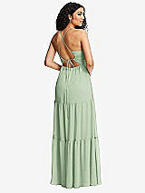 Rear View Thumbnail - Celadon Drawstring Bodice Gathered Tie Open-Back Maxi Dress with Tiered Skirt
