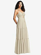 Side View Thumbnail - Champagne Drawstring Bodice Gathered Tie Open-Back Maxi Dress with Tiered Skirt