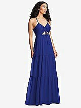 Alt View 1 Thumbnail - Cobalt Blue Drawstring Bodice Gathered Tie Open-Back Maxi Dress with Tiered Skirt