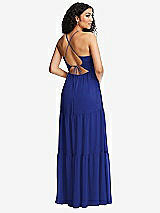 Rear View Thumbnail - Cobalt Blue Drawstring Bodice Gathered Tie Open-Back Maxi Dress with Tiered Skirt