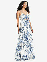 Alt View 1 Thumbnail - Cottage Rose Dusk Blue Drawstring Bodice Gathered Tie Open-Back Maxi Dress with Tiered Skirt