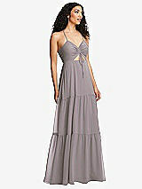 Alt View 1 Thumbnail - Cashmere Gray Drawstring Bodice Gathered Tie Open-Back Maxi Dress with Tiered Skirt