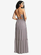 Rear View Thumbnail - Cashmere Gray Drawstring Bodice Gathered Tie Open-Back Maxi Dress with Tiered Skirt