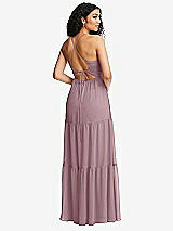 Rear View Thumbnail - Dusty Rose Drawstring Bodice Gathered Tie Open-Back Maxi Dress with Tiered Skirt