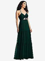 Alt View 1 Thumbnail - Evergreen Drawstring Bodice Gathered Tie Open-Back Maxi Dress with Tiered Skirt
