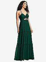 Alt View 1 Thumbnail - Hunter Green Drawstring Bodice Gathered Tie Open-Back Maxi Dress with Tiered Skirt