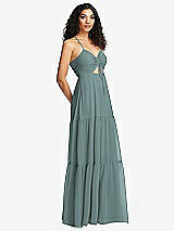 Side View Thumbnail - Icelandic Drawstring Bodice Gathered Tie Open-Back Maxi Dress with Tiered Skirt