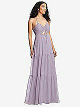 Alt View 1 Thumbnail - Lilac Haze Drawstring Bodice Gathered Tie Open-Back Maxi Dress with Tiered Skirt