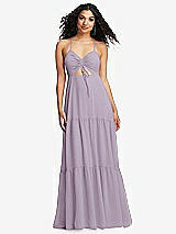 Alt View 2 Thumbnail - Lilac Haze Drawstring Bodice Gathered Tie Open-Back Maxi Dress with Tiered Skirt