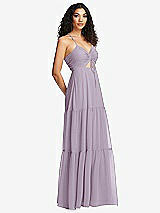 Side View Thumbnail - Lilac Haze Drawstring Bodice Gathered Tie Open-Back Maxi Dress with Tiered Skirt