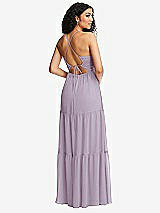 Rear View Thumbnail - Lilac Haze Drawstring Bodice Gathered Tie Open-Back Maxi Dress with Tiered Skirt