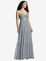 Alt View 1 Thumbnail - Platinum Drawstring Bodice Gathered Tie Open-Back Maxi Dress with Tiered Skirt