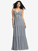 Alt View 2 Thumbnail - Platinum Drawstring Bodice Gathered Tie Open-Back Maxi Dress with Tiered Skirt