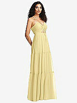 Side View Thumbnail - Pale Yellow Drawstring Bodice Gathered Tie Open-Back Maxi Dress with Tiered Skirt