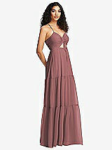 Side View Thumbnail - Rosewood Drawstring Bodice Gathered Tie Open-Back Maxi Dress with Tiered Skirt