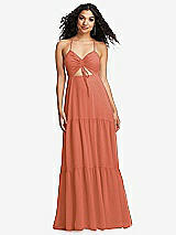 Alt View 2 Thumbnail - Terracotta Copper Drawstring Bodice Gathered Tie Open-Back Maxi Dress with Tiered Skirt