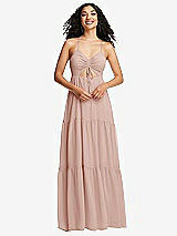 Front View Thumbnail - Toasted Sugar Drawstring Bodice Gathered Tie Open-Back Maxi Dress with Tiered Skirt