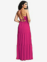 Rear View Thumbnail - Think Pink Drawstring Bodice Gathered Tie Open-Back Maxi Dress with Tiered Skirt