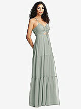 Side View Thumbnail - Willow Green Drawstring Bodice Gathered Tie Open-Back Maxi Dress with Tiered Skirt