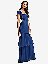Side View Thumbnail - Classic Blue Flutter Sleeve Cutout Tie-Back Maxi Dress with Tiered Ruffle Skirt