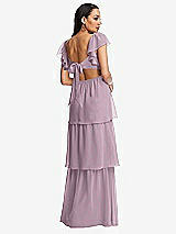 Rear View Thumbnail - Suede Rose Flutter Sleeve Cutout Tie-Back Maxi Dress with Tiered Ruffle Skirt