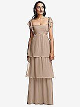 Front View Thumbnail - Topaz Flutter Sleeve Cutout Tie-Back Maxi Dress with Tiered Ruffle Skirt
