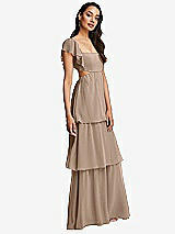 Side View Thumbnail - Topaz Flutter Sleeve Cutout Tie-Back Maxi Dress with Tiered Ruffle Skirt