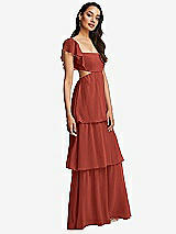 Side View Thumbnail - Amber Sunset Flutter Sleeve Cutout Tie-Back Maxi Dress with Tiered Ruffle Skirt