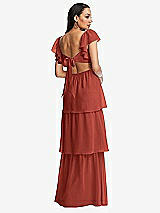 Rear View Thumbnail - Amber Sunset Flutter Sleeve Cutout Tie-Back Maxi Dress with Tiered Ruffle Skirt