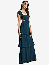 Side View Thumbnail - Atlantic Blue Flutter Sleeve Cutout Tie-Back Maxi Dress with Tiered Ruffle Skirt