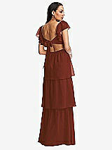 Rear View Thumbnail - Auburn Moon Flutter Sleeve Cutout Tie-Back Maxi Dress with Tiered Ruffle Skirt