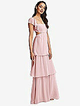 Side View Thumbnail - Ballet Pink Flutter Sleeve Cutout Tie-Back Maxi Dress with Tiered Ruffle Skirt