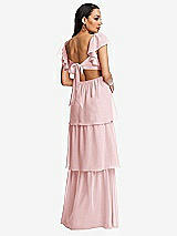 Rear View Thumbnail - Ballet Pink Flutter Sleeve Cutout Tie-Back Maxi Dress with Tiered Ruffle Skirt