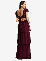 Rear View Thumbnail - Cabernet Flutter Sleeve Cutout Tie-Back Maxi Dress with Tiered Ruffle Skirt