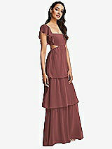 Side View Thumbnail - English Rose Flutter Sleeve Cutout Tie-Back Maxi Dress with Tiered Ruffle Skirt