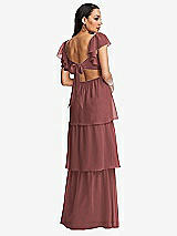 Rear View Thumbnail - English Rose Flutter Sleeve Cutout Tie-Back Maxi Dress with Tiered Ruffle Skirt