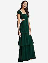 Side View Thumbnail - Hunter Green Flutter Sleeve Cutout Tie-Back Maxi Dress with Tiered Ruffle Skirt