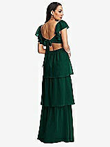 Rear View Thumbnail - Hunter Green Flutter Sleeve Cutout Tie-Back Maxi Dress with Tiered Ruffle Skirt
