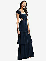 Side View Thumbnail - Midnight Navy Flutter Sleeve Cutout Tie-Back Maxi Dress with Tiered Ruffle Skirt