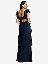 Rear View Thumbnail - Midnight Navy Flutter Sleeve Cutout Tie-Back Maxi Dress with Tiered Ruffle Skirt