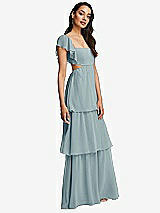 Side View Thumbnail - Morning Sky Flutter Sleeve Cutout Tie-Back Maxi Dress with Tiered Ruffle Skirt