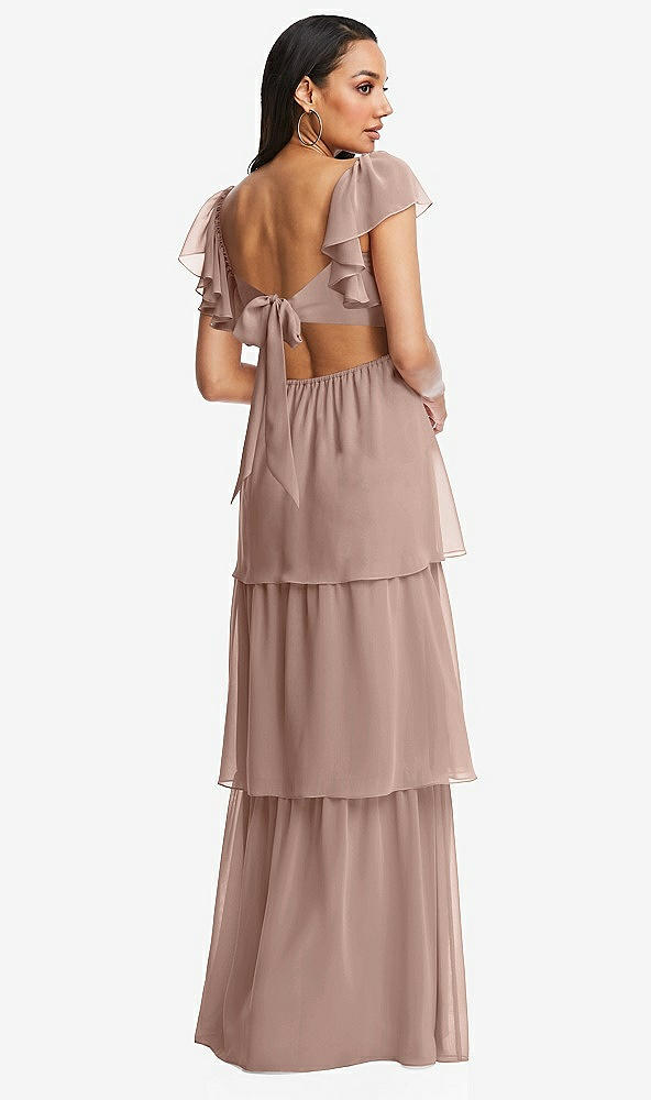 Back View - Neu Nude Flutter Sleeve Cutout Tie-Back Maxi Dress with Tiered Ruffle Skirt