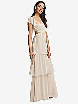 Side View Thumbnail - Oat Flutter Sleeve Cutout Tie-Back Maxi Dress with Tiered Ruffle Skirt